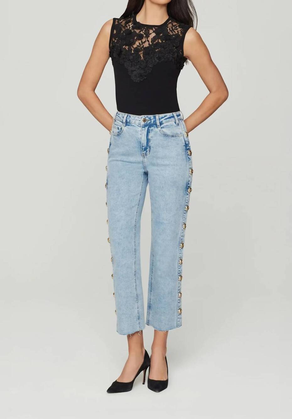 NEW GENERATION LOVE stephen knot button high rise jeans in light blue